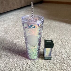 Starbucks Holographic Venti cup with matching keychain Ornament! Both new!